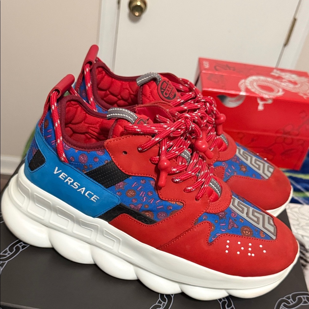 Versace Red and Blue Chunky Sneakers